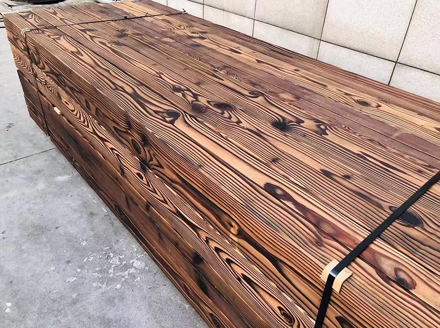 Surface carbonized wood